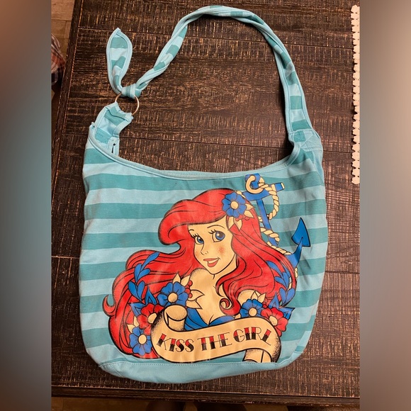 Disney Handbags - Disney The Little Mermaid Ariel Hobo Bag "Kiss the Girl" Blue bag Adjustable